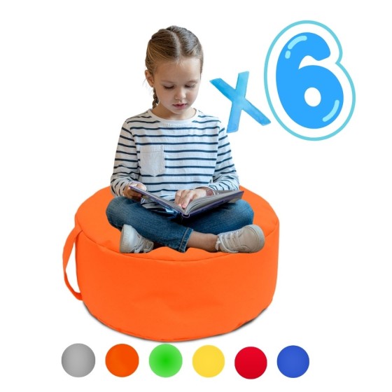 🧡 Set de 6 Cojines Redondos Puff  Multiuso Kindertop (Uso diario)