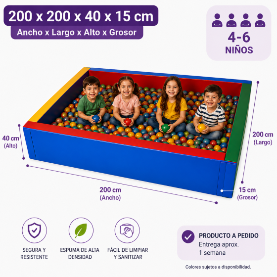Piscina de pelotas 200x200x40x15 cm