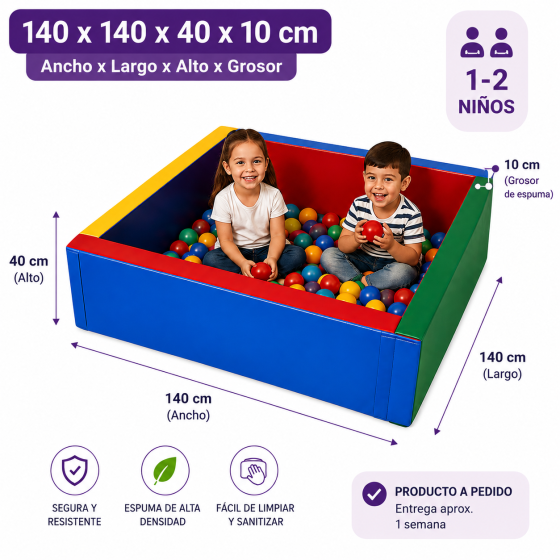 Piscina de Pelotas 140×140×40 cm | Espesor espuma 10 cm
