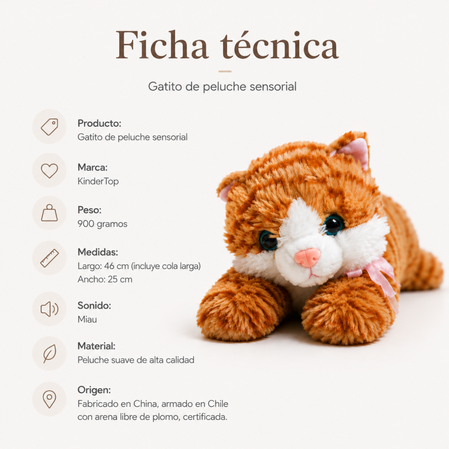 Peluche con Peso Gato atigrado 900 grs | Calma y Bienestar Sensorial