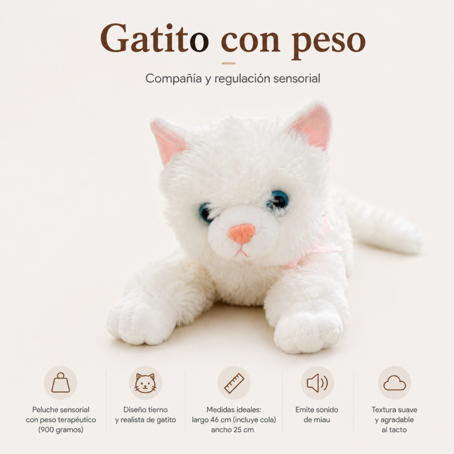 Peluche con Peso Gato Blanco 900 grs | Calma y Bienestar Sensorial
