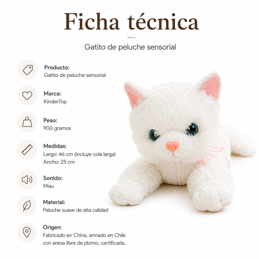 Peluche con Peso Gato Blanco 900 grs | Calma y Bienestar Sensorial