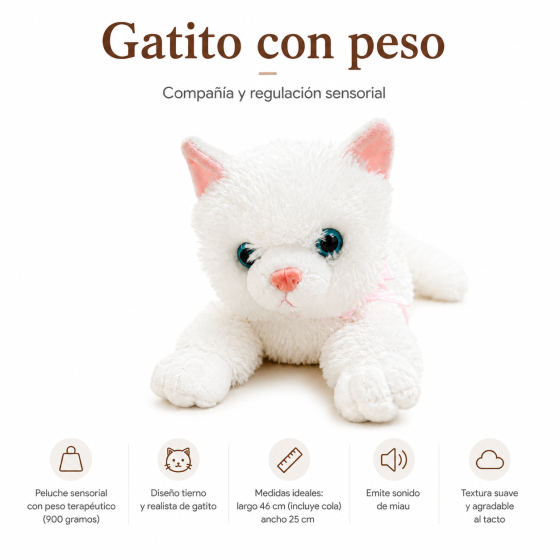 Peluche con Peso Gato Blanco 900 grs | Calma y Bienestar Sensorial
