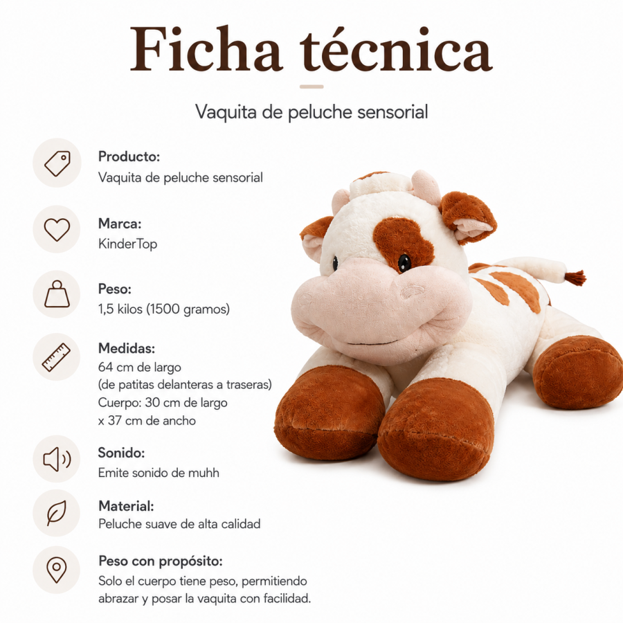Peluche con Peso Vaca 1,5 kg | Calma y Regulación Sensorial