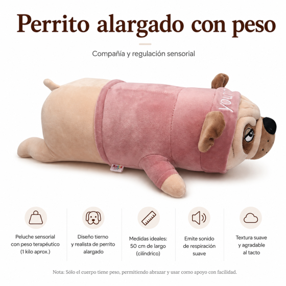 Peluche Propioceptivo Perro con Peso | Cojín Cilíndrico para Regulació