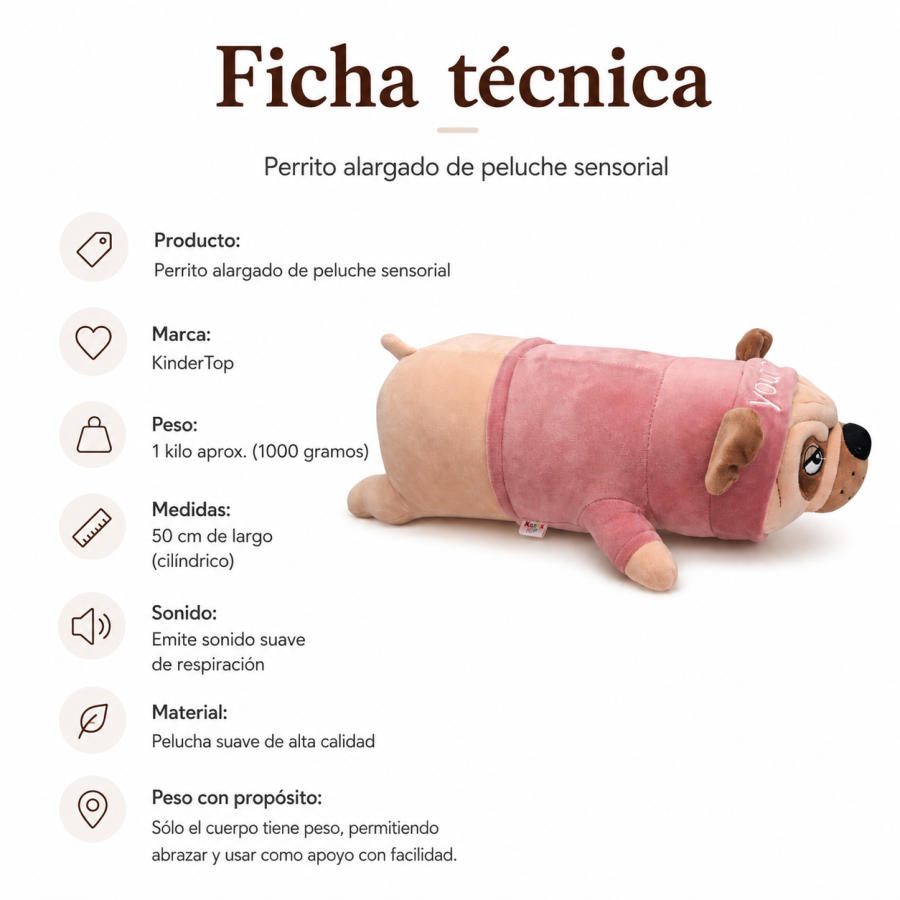 Peluche Propioceptivo Perro con Peso | Cojín Cilíndrico para Regulació