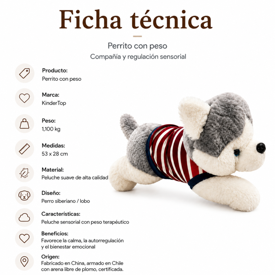 Peluche con Peso Perro Siberiano 1,1 kg | Regulación Sensorial y Calma