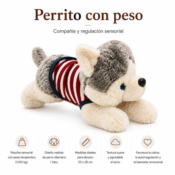 Peluche con Peso Perro Siberiano 1,1 kg | Regulación Sensorial y Calma