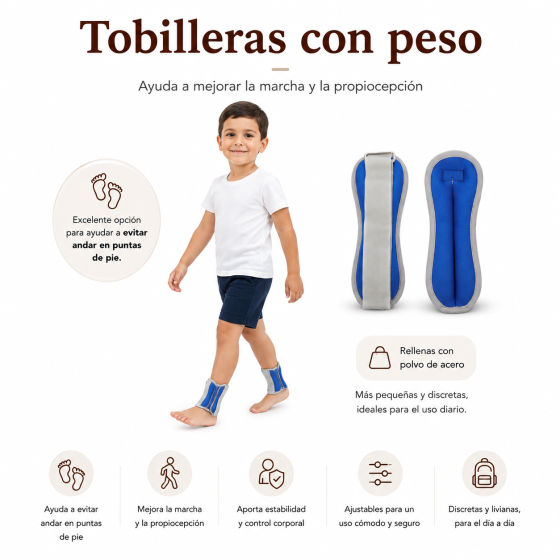 Tobilleras con peso niños, controlan andar en puntillas