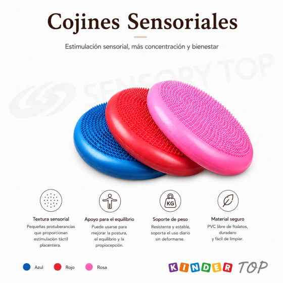Cojín Sensorial Hiperactividad Kindertop 33 cm + SIN Inflador | Mejora la concentración