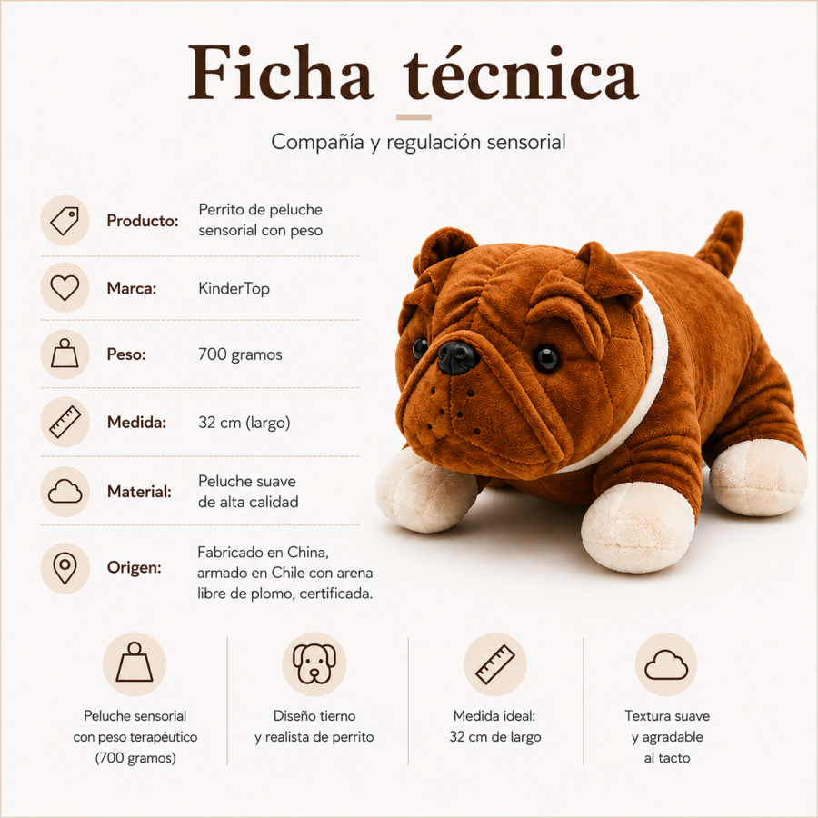 Peluche Sensorial con Peso Perrito Bulldog | Kindertop